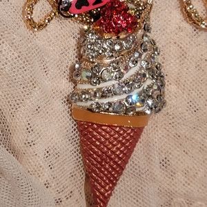🍦Betsey Johnson Crystal Ice Cream Cone Pendant & Conv. Brooch Pin